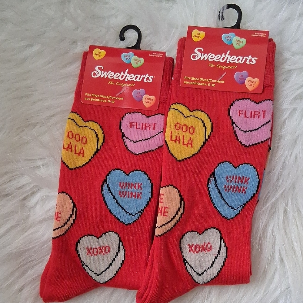 Sweethearts The Original! Red Socks with Candy Heart Designs Set Of Two